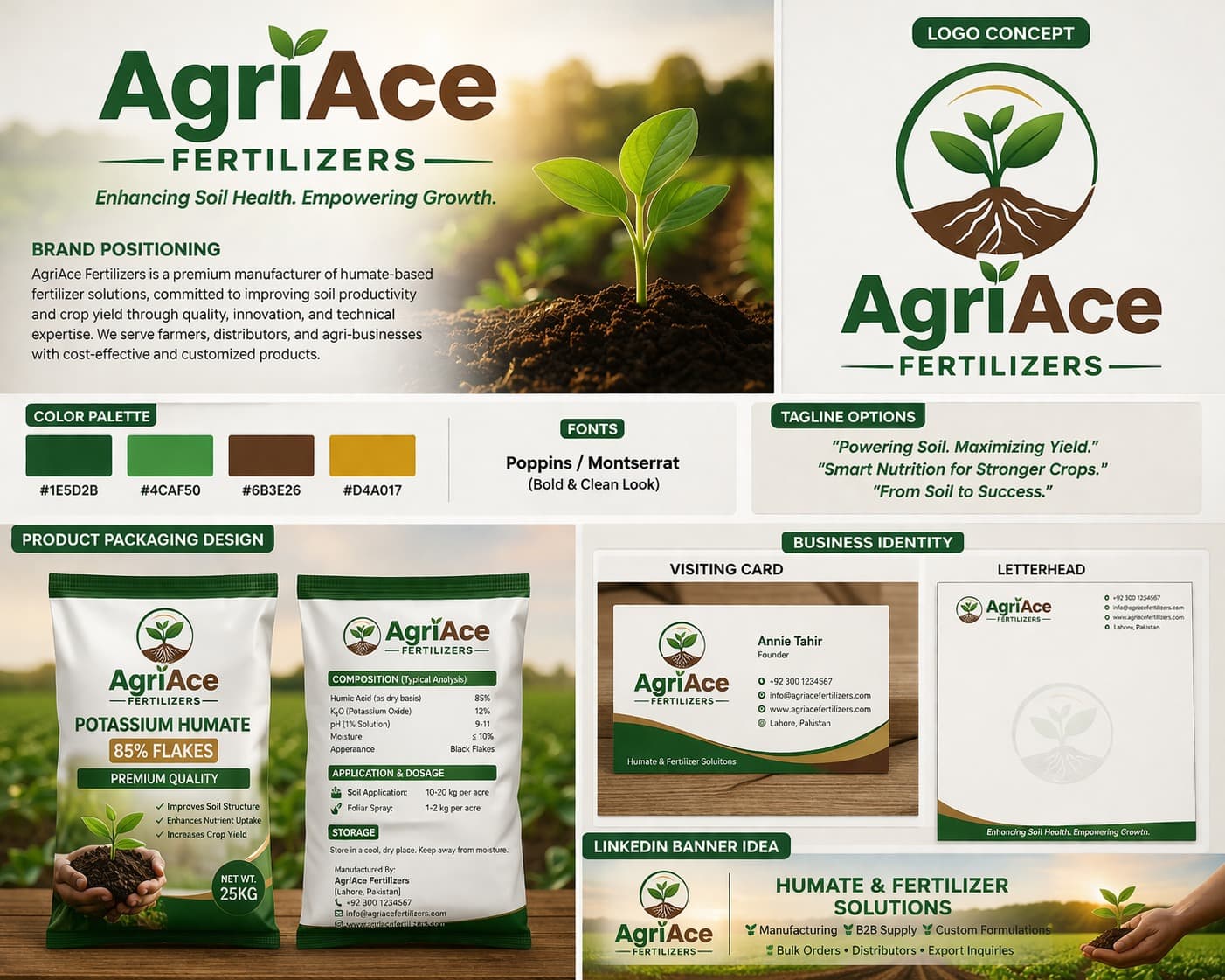 AgriAce Brand Identity - Business Cards, Packaging & Marketing Materials